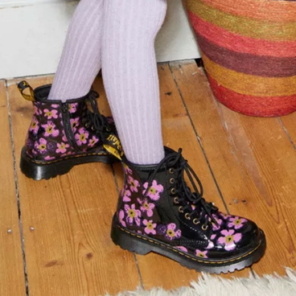 Dr. Martens Girls Toddler Pansey Fayre Pink Floral Combat Boots Size 7